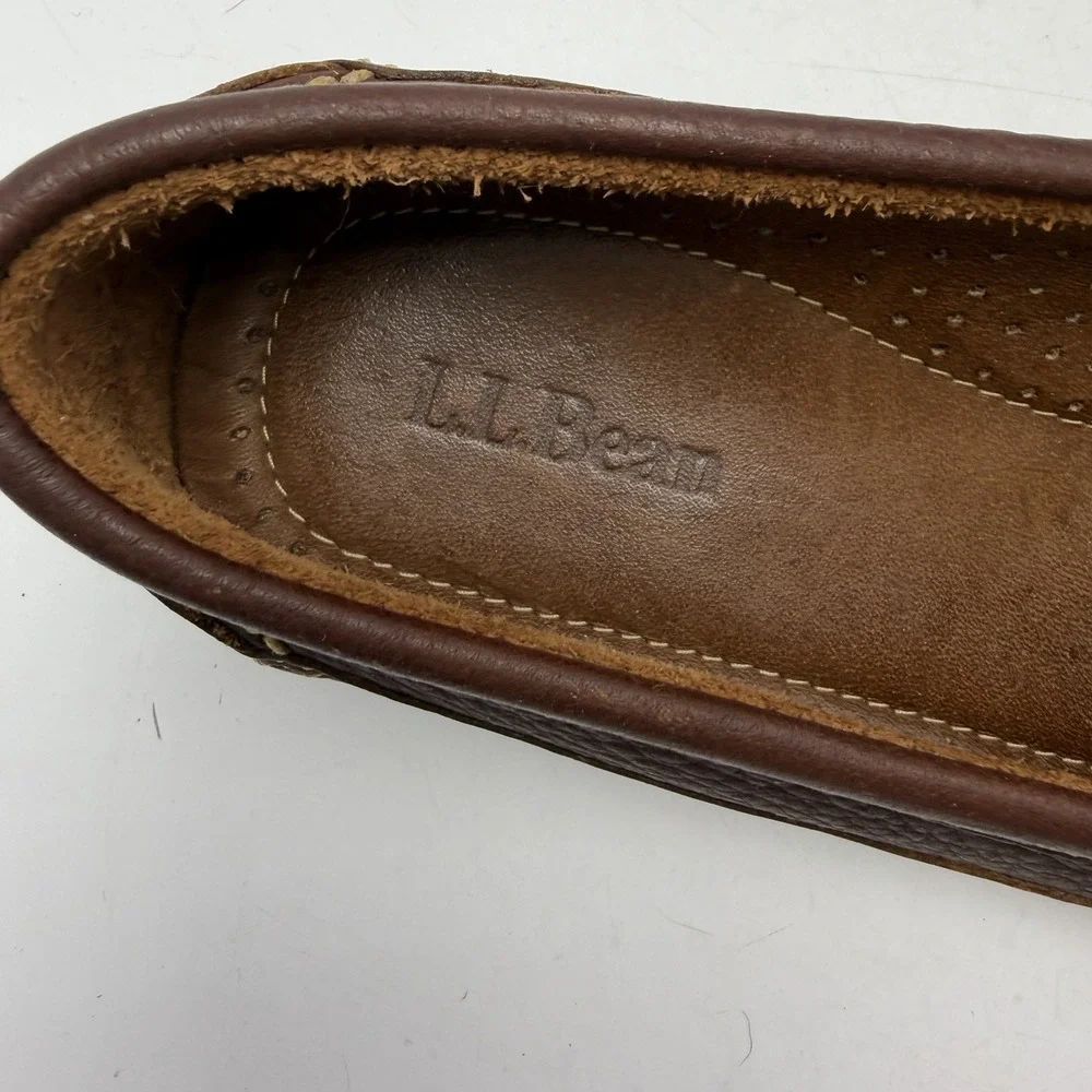 LL Bean Leather Moccasin Driving Loafer Womens 8 Wide Shoe Brown Pebbled Preppy